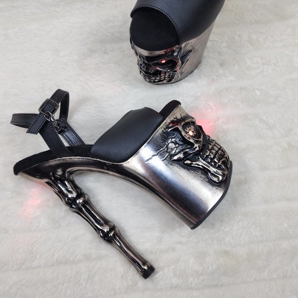 Skull & Bones Red LED Platform 8" Heels Pole Shoes Vortex - Picture 10 of 12